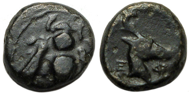 Ephesus Ionia Ae: Bee / Head of Stag : 7.5mm