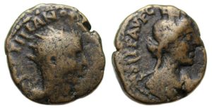 Hostilian Ae : Caesarea Samaria : Bust of Tyche