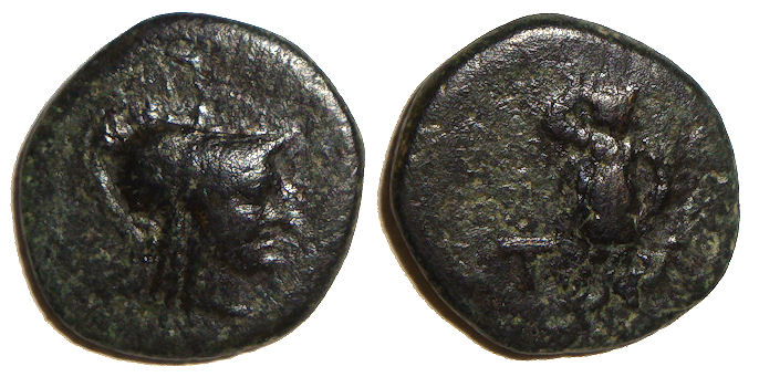 Temnos Aeolis Ae : Athena Promachos w/ Spear and Shield