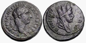 Trajan Ae Semis : Koinon, Syria : Head of City-Goddess